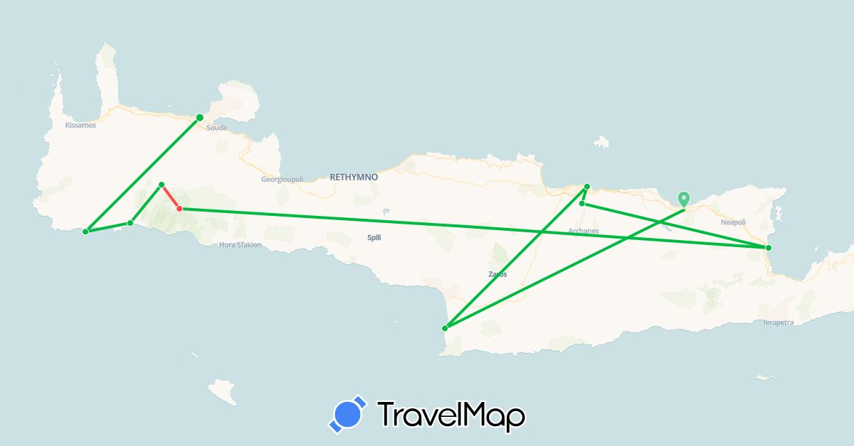 TravelMap itinerary: driving, bus, hiking in Greece (Europe)